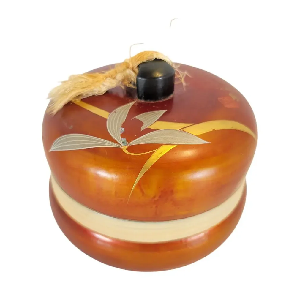 Vintage Japanese Lacquer Trinket Box Red Bamboo Design 4